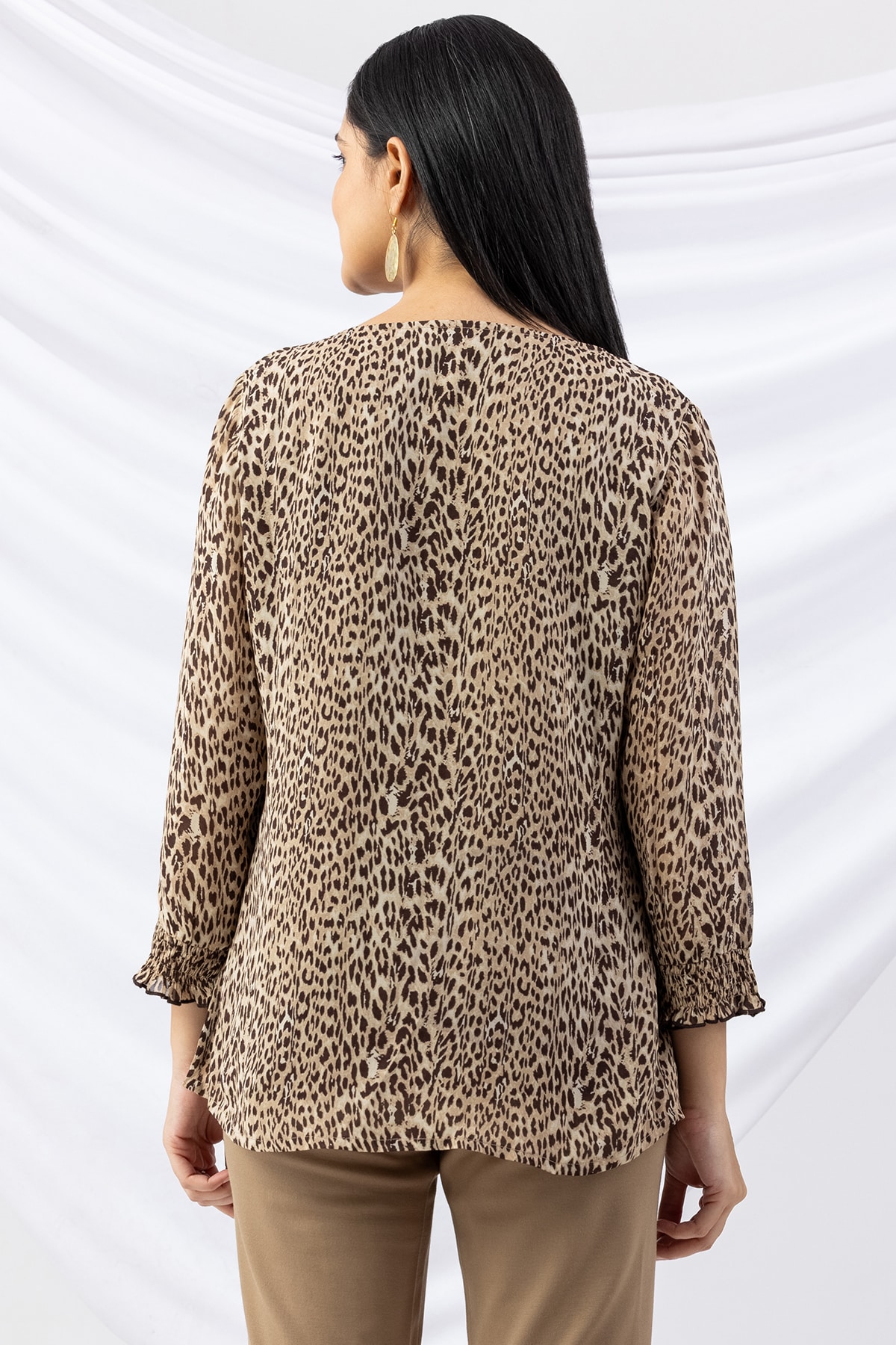 Printed Beige V Neck Top For Ladies