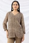 Printed Beige V Neck Top For Ladies