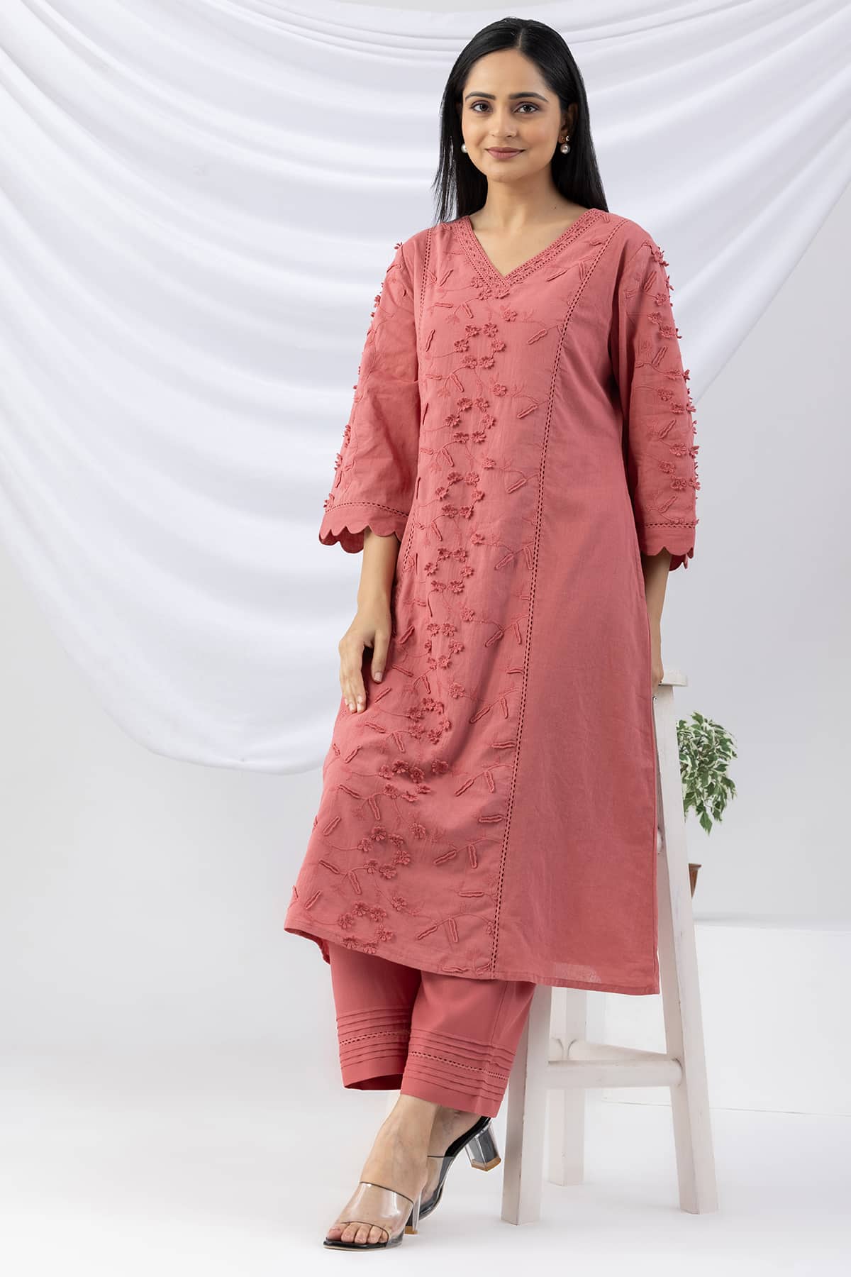 Pink Cotton Kurti For Women