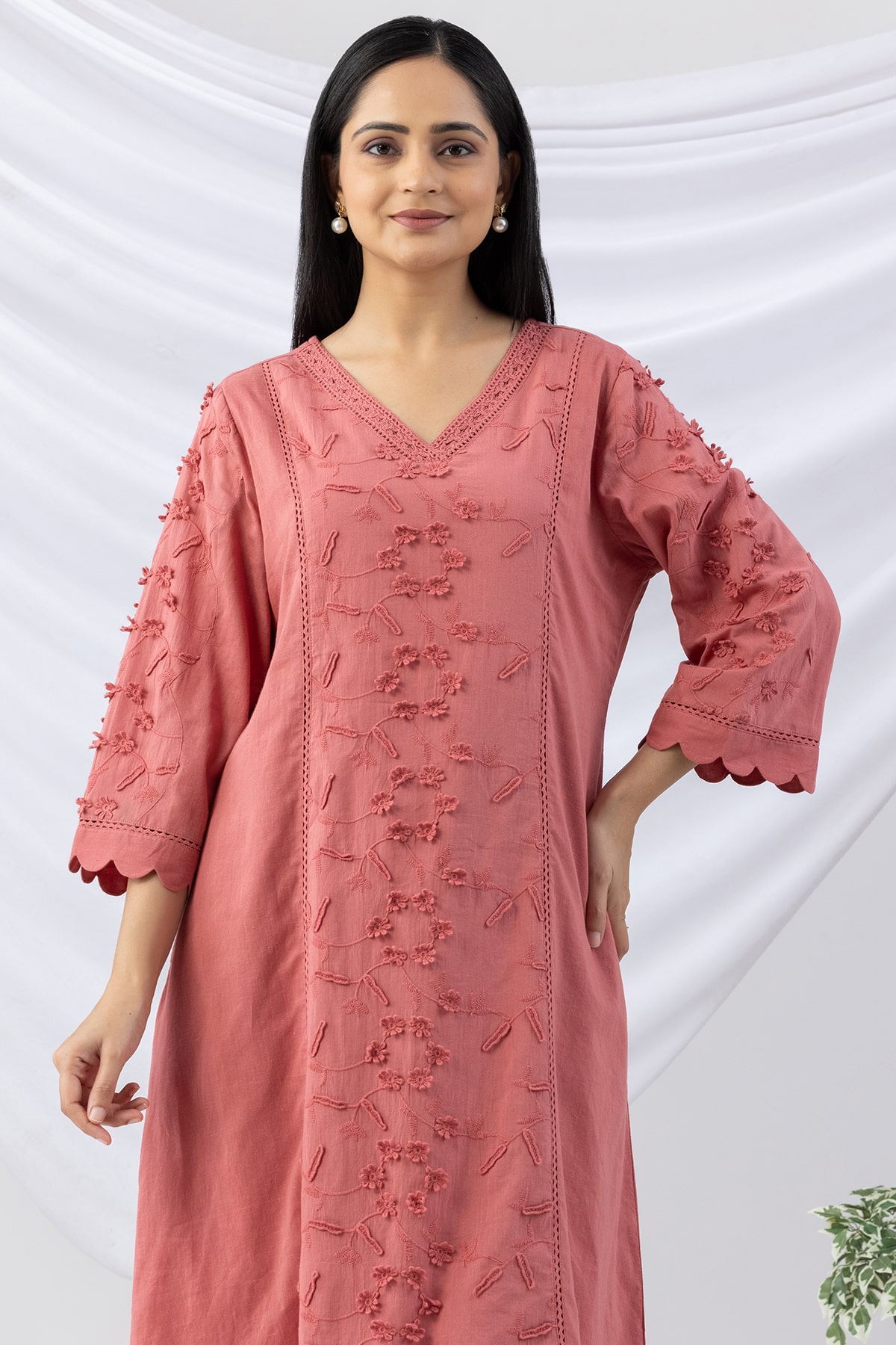 Pink Cotton Kurti For Women