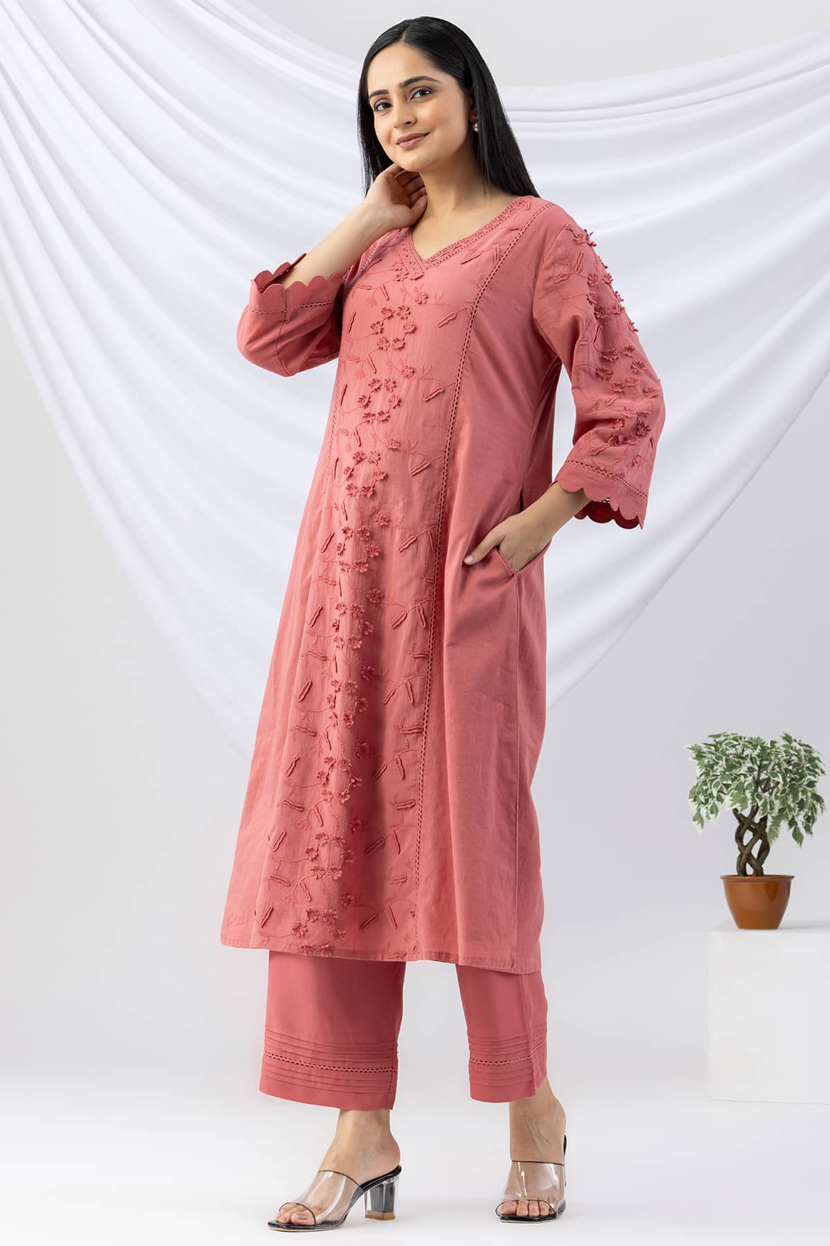 Pink Cotton Kurti For Women