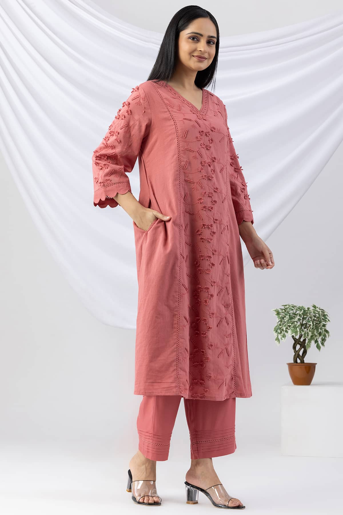Pink Cotton Kurti For Women