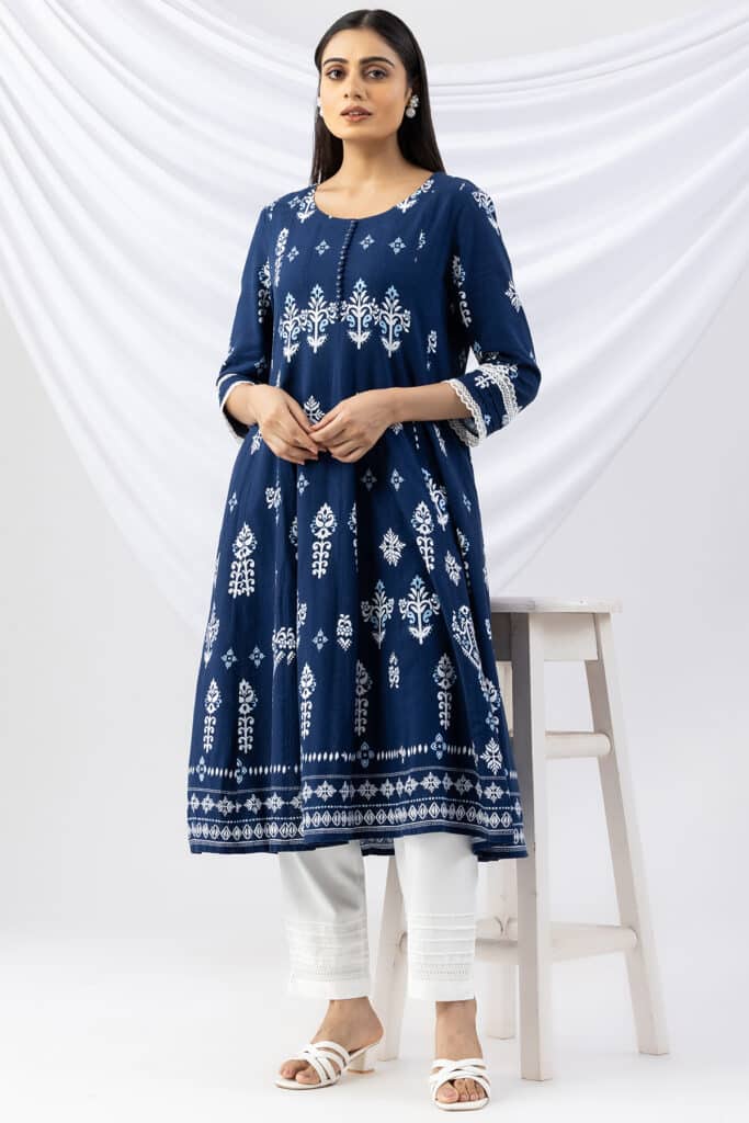 Printed Navy Blue Kurti For Women