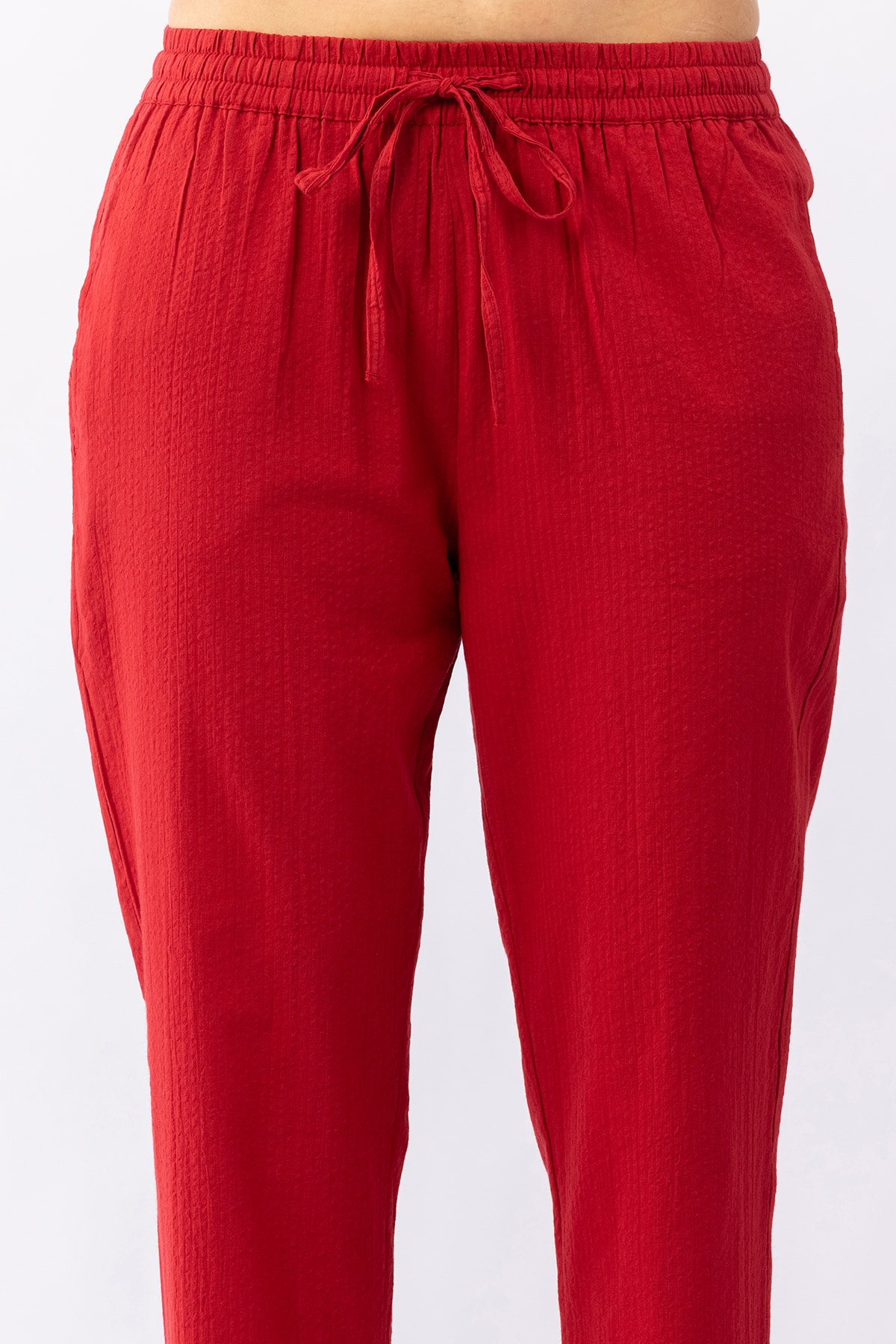 Solid Red Cotton Palazzo with Regular Fit - Image 5