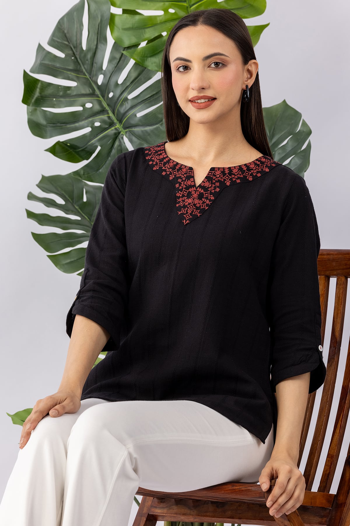 Embroidered Black Winter Tops For Women