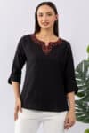 Embroidered Black Winter Tops For Women