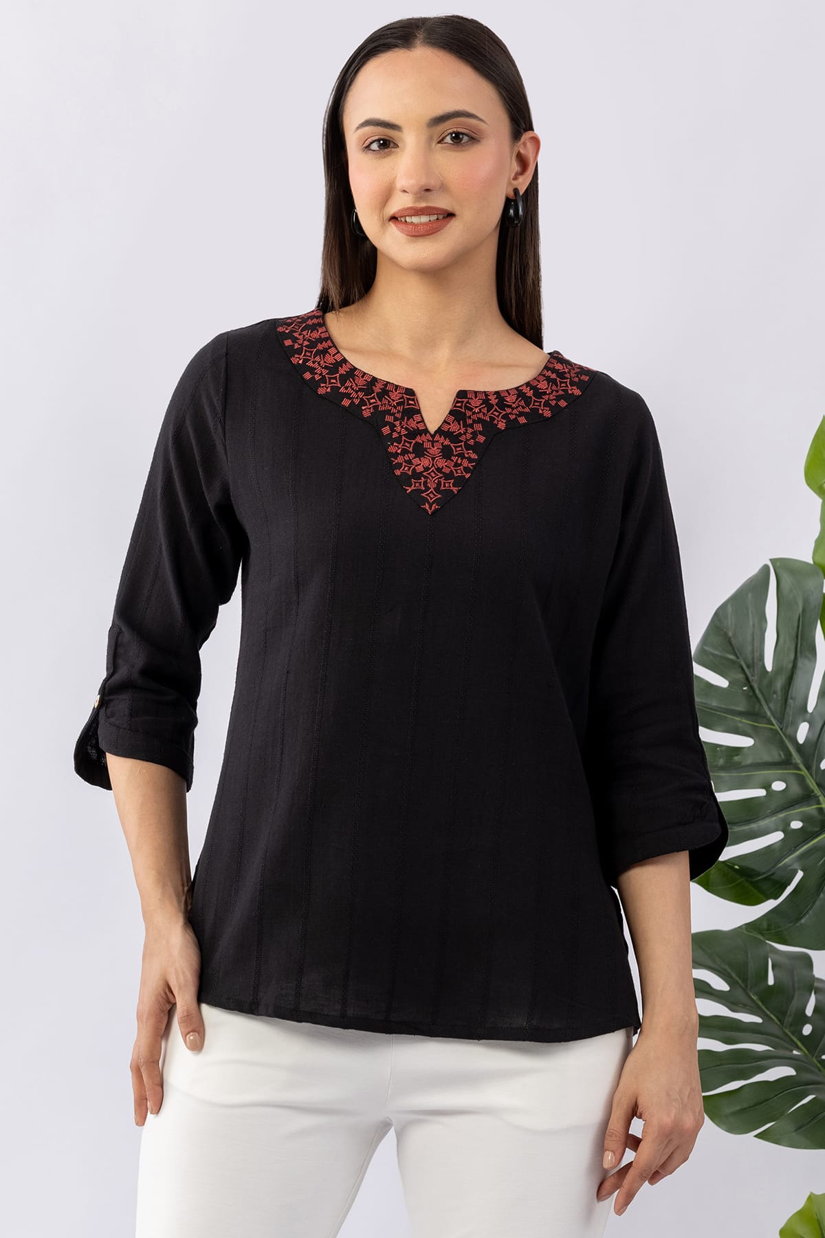 Embroidered Black Winter Tops For Women