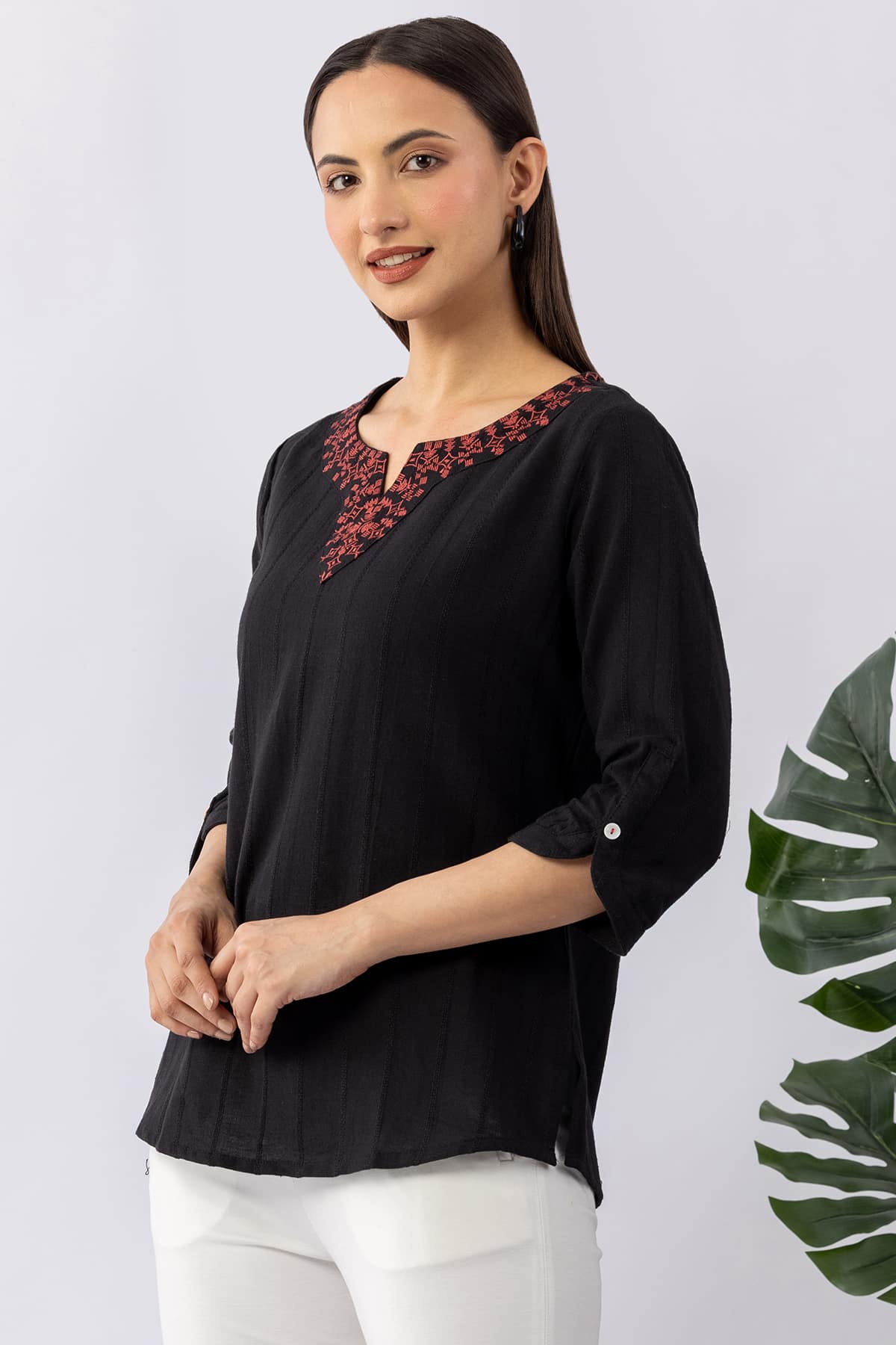Embroidered Black Winter Tops For Women