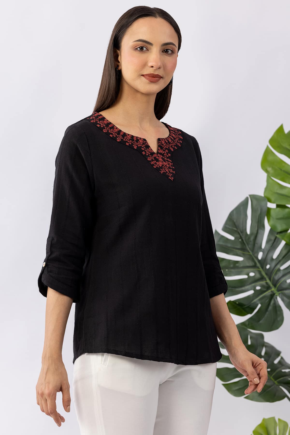 Embroidered Black Winter Tops For Women