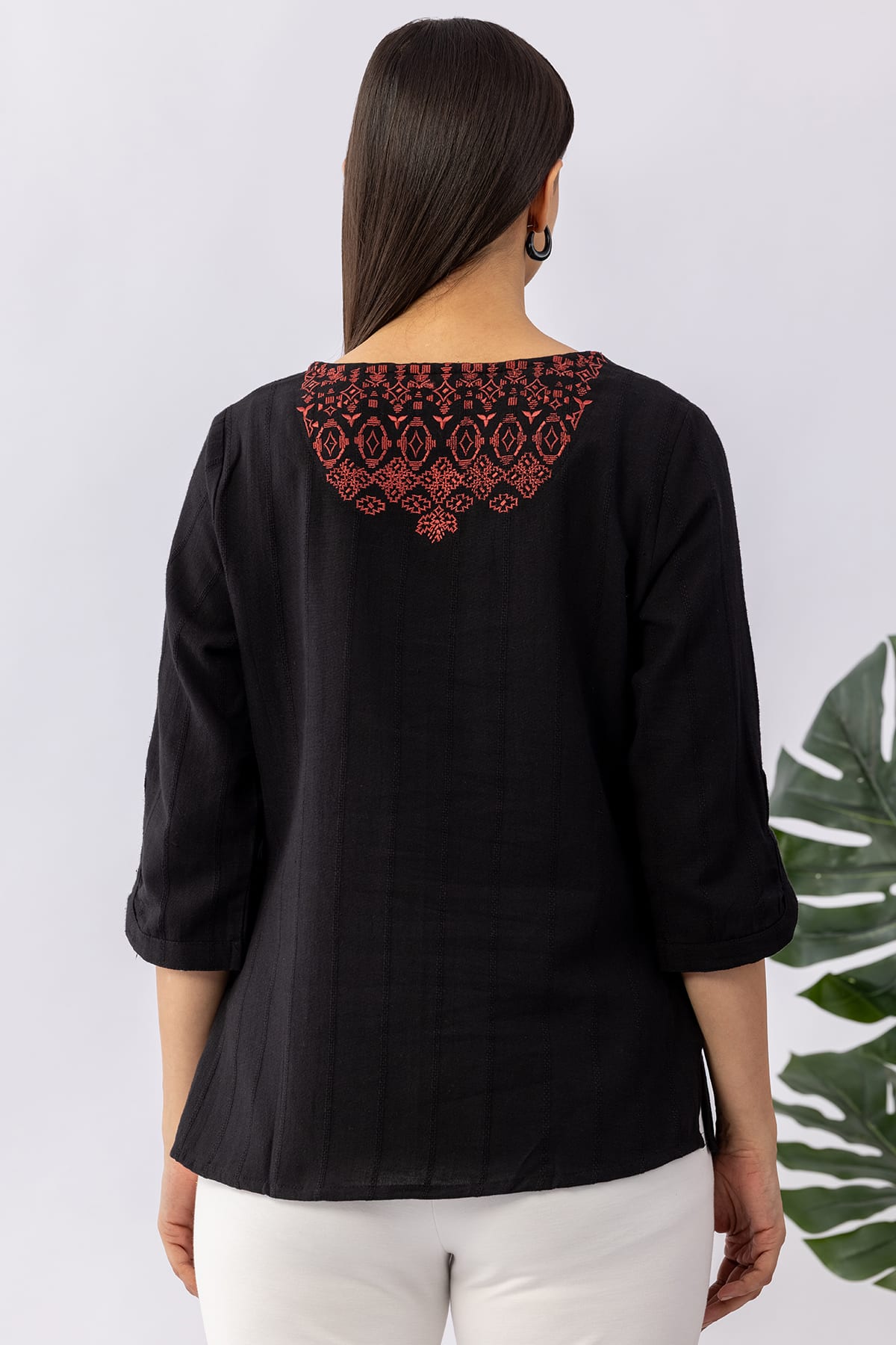 Embroidered Black Winter Tops For Women