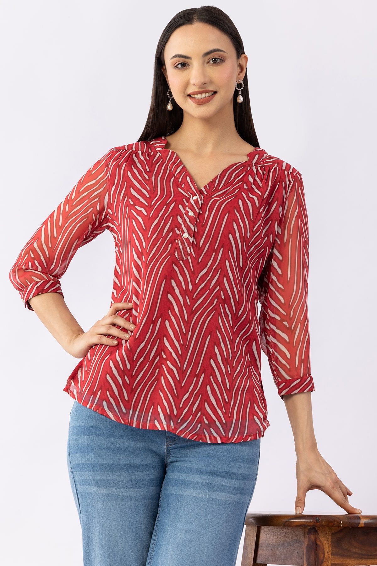 Printed Red Top Women