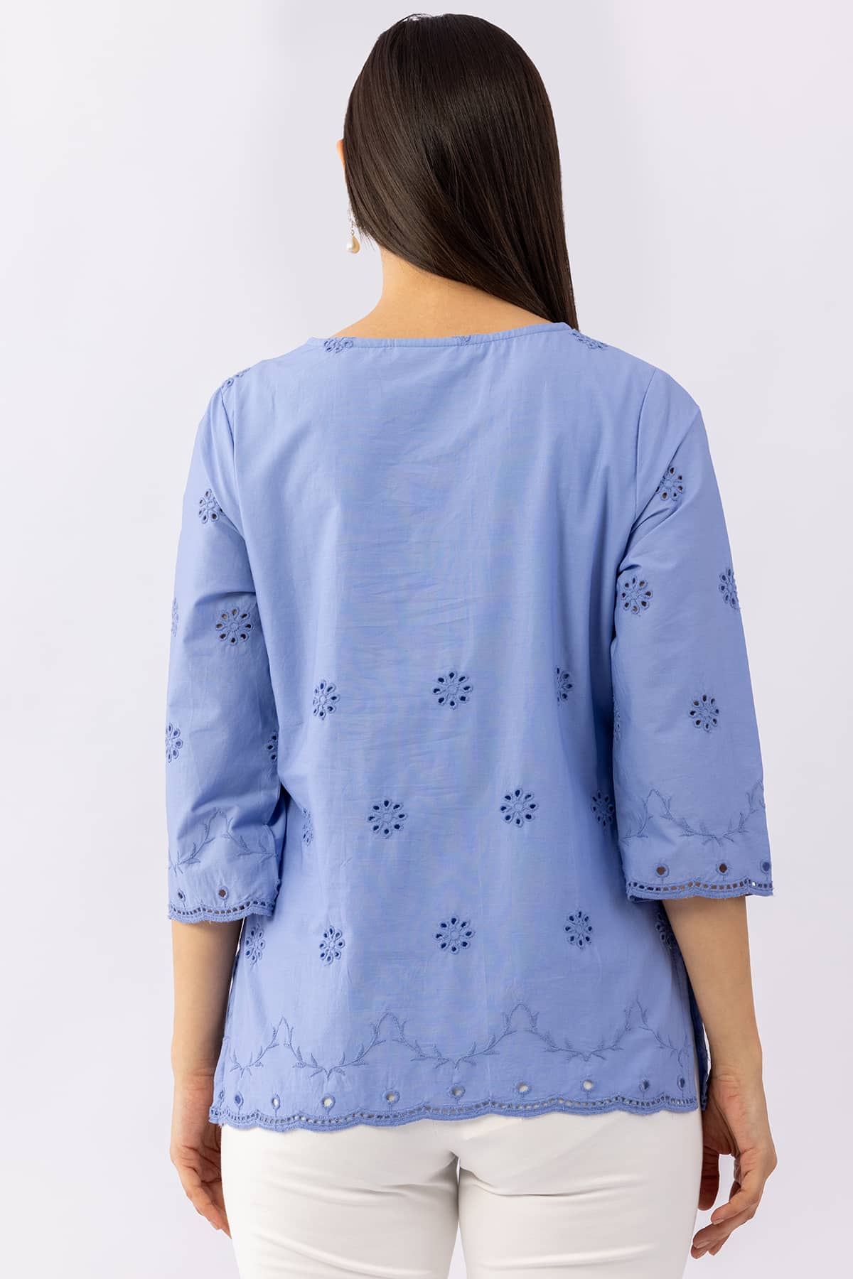Schiffli Blue Cotton Top Women