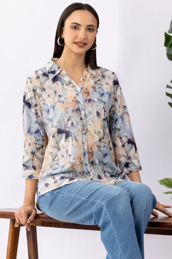 Printed Blue Shirt For Women