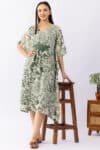 green kaftan dress printed lurex georgette v neck with kimono sleeves