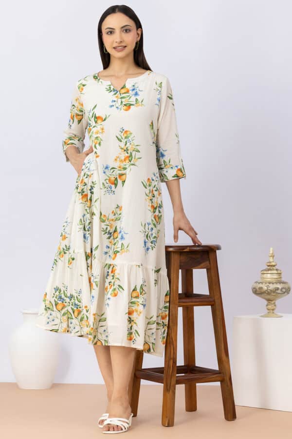Printed White Dress Women