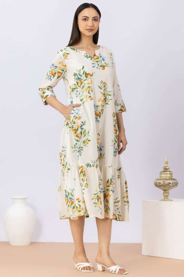 Printed White Dress Women