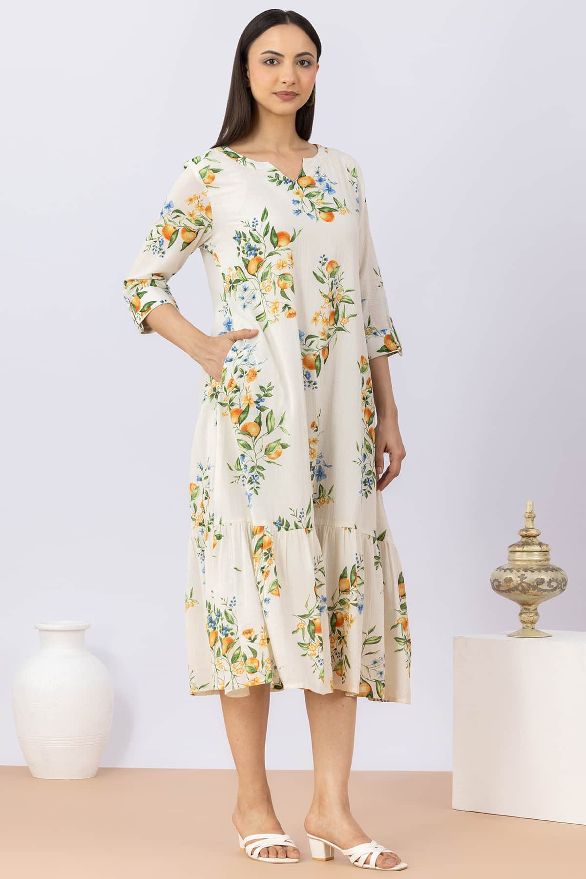 Printed White Dress Women
