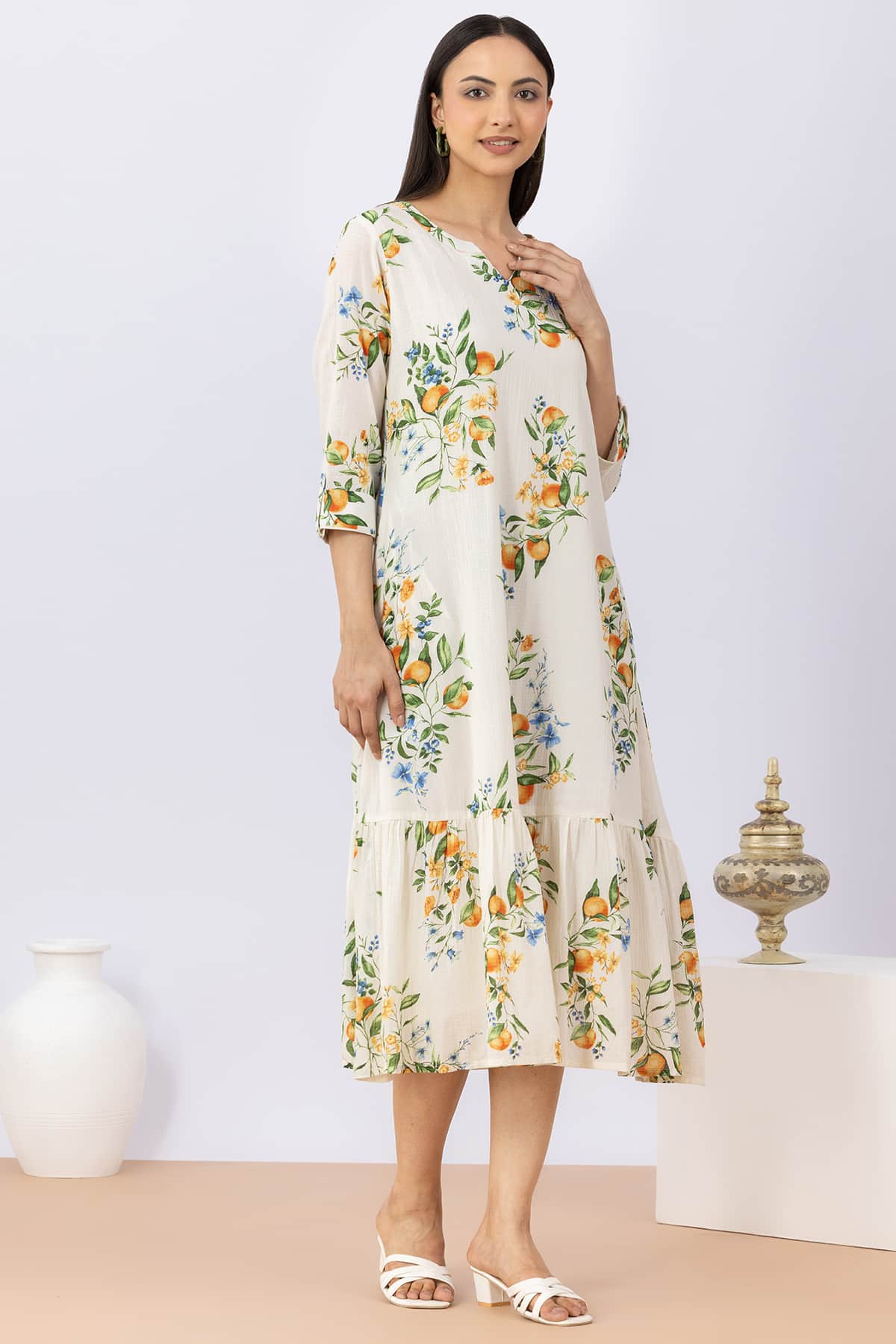 Printed White Dress Women