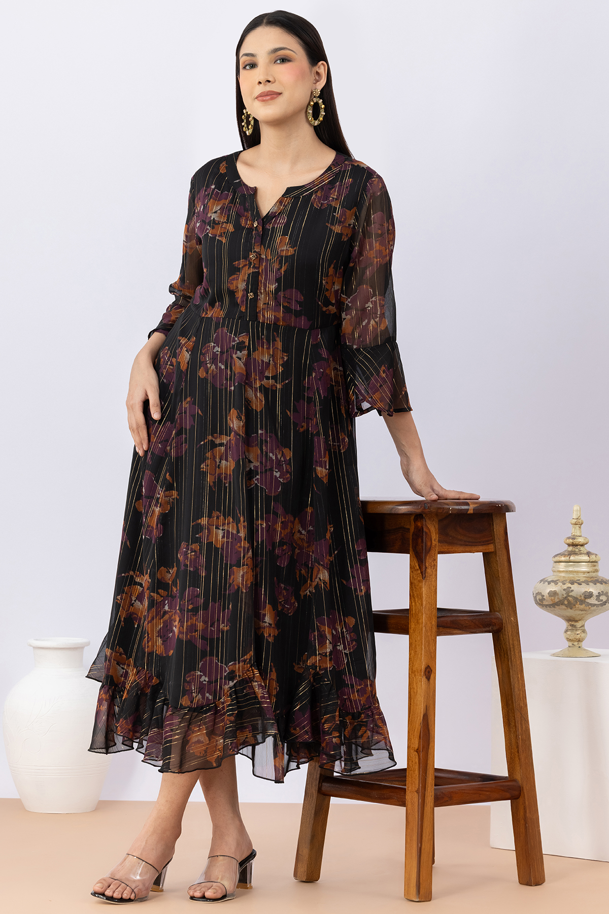 Printed Black Dress Ladies
