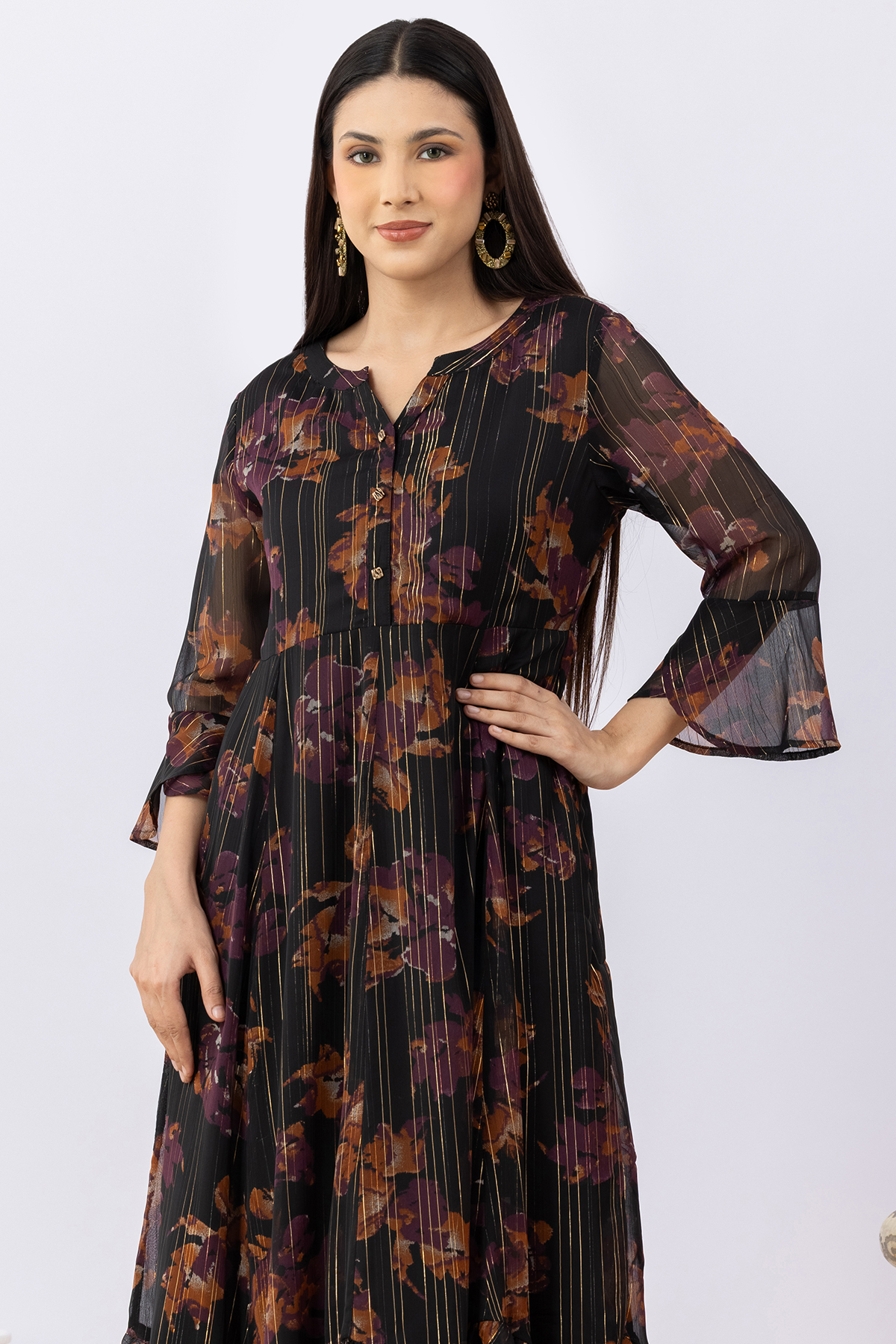 Printed Black Dress Ladies