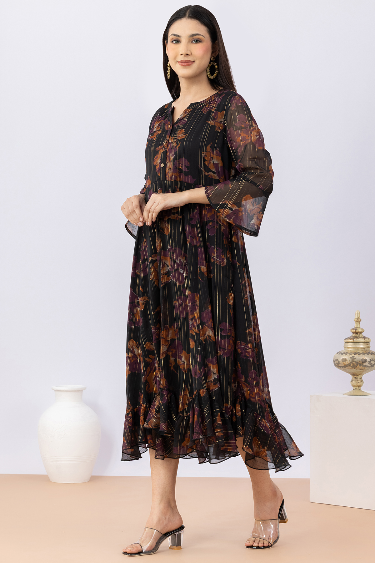 Printed Black Dress Ladies