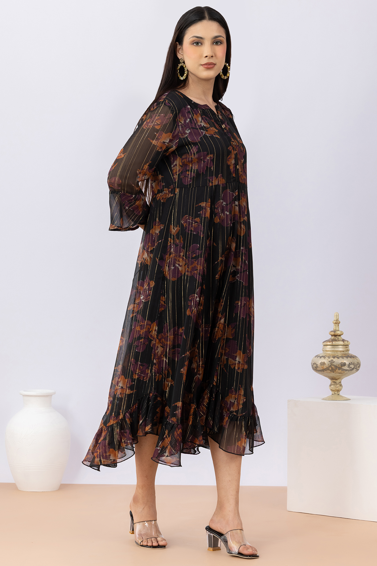 Printed Black Dress Ladies
