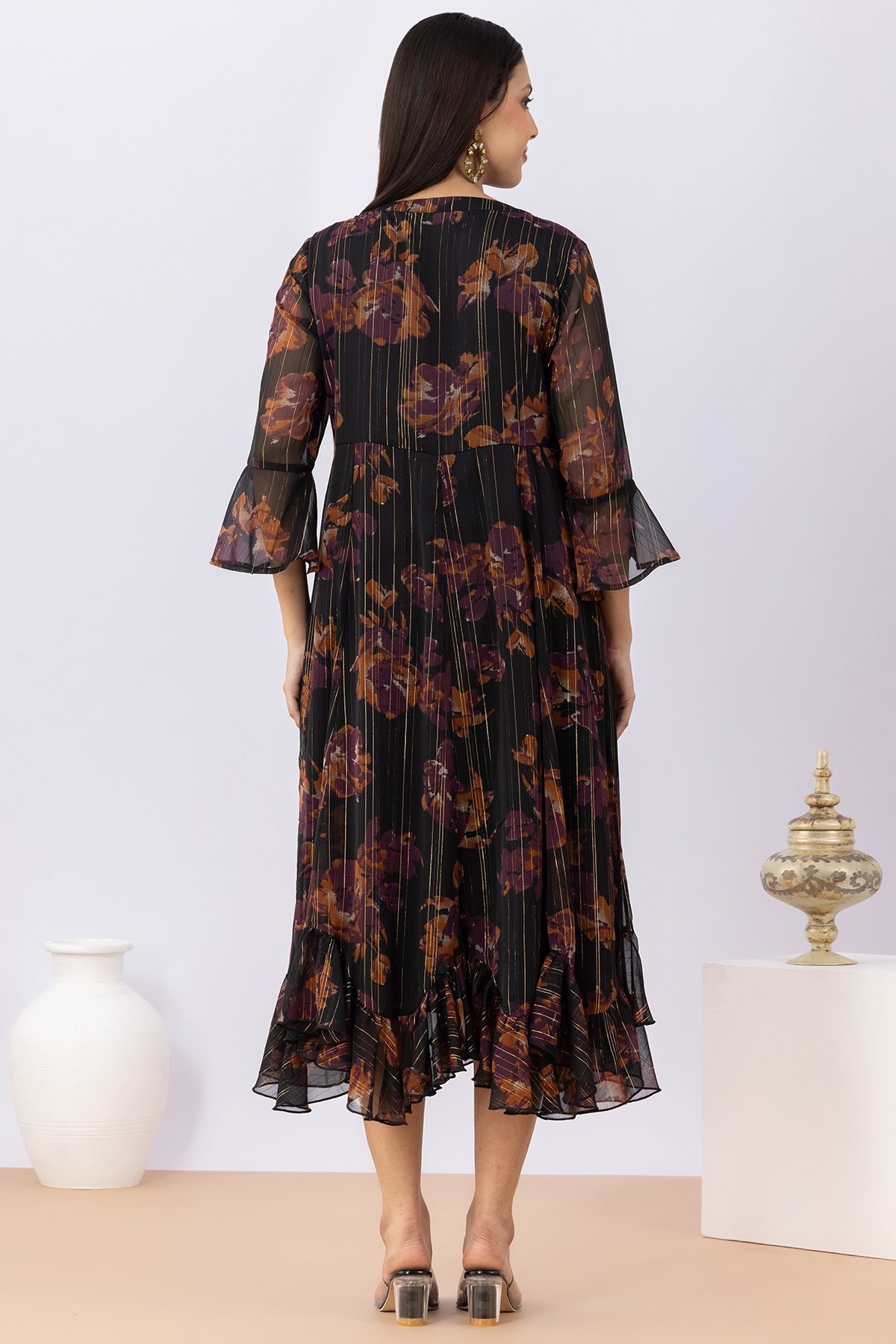 Printed Black Dress Ladies