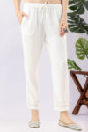 Solid white Tencel twill pants for women regular fit