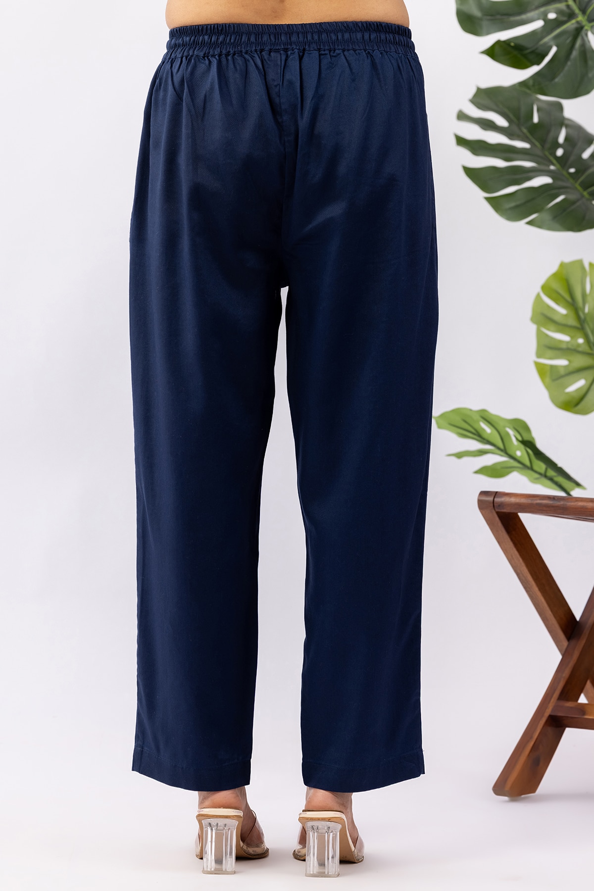 navy blue palazzo pants solid tencel twill regular fit for women