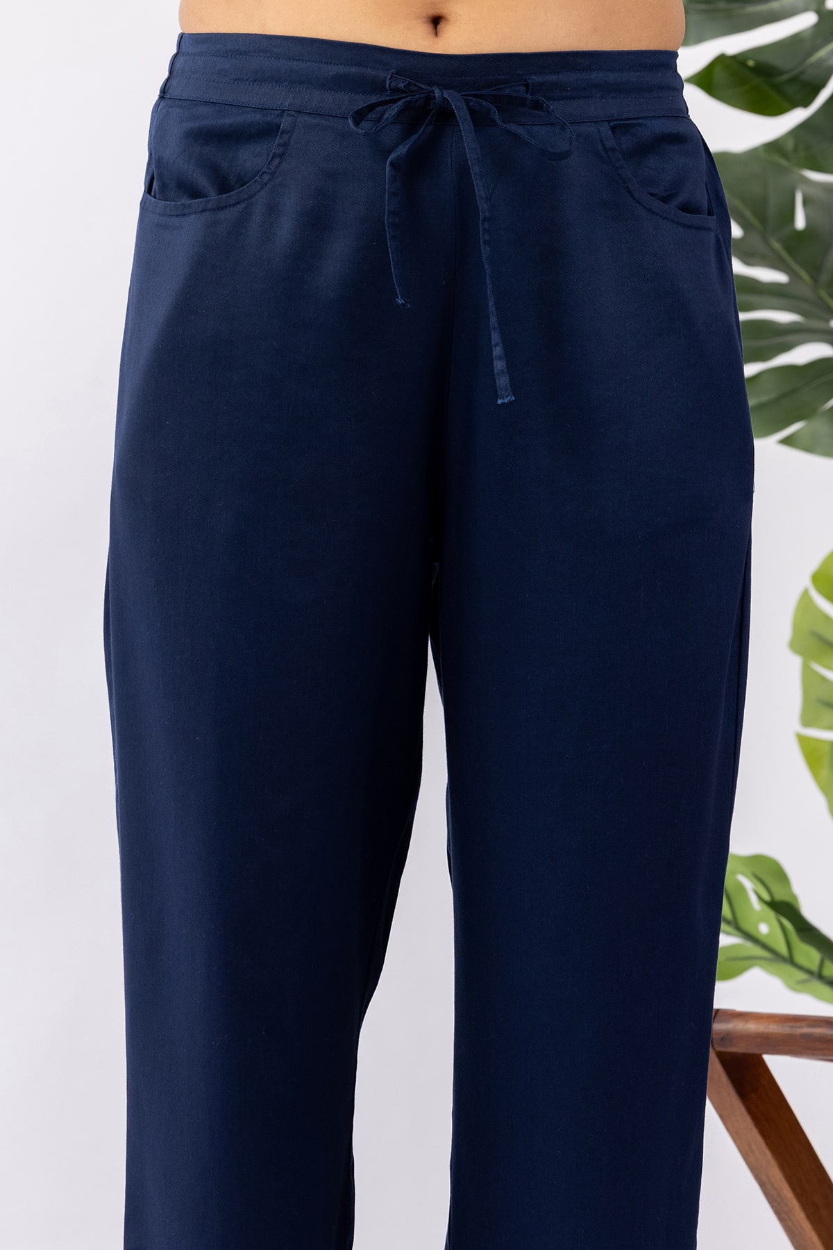 navy blue palazzo pants solid tencel twill regular fit for women