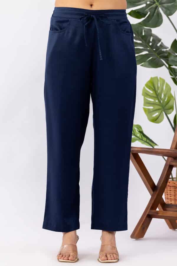 navy blue palazzo pants solid tencel twill regular fit for women