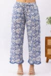 Printed Navy Blue Cotton Palazzo Pants For Ladies