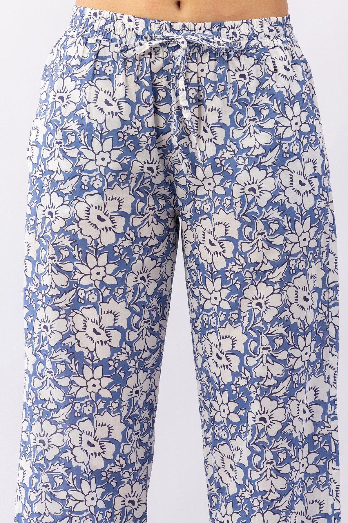 Printed Navy Blue Cotton Palazzo Pants For Ladies
