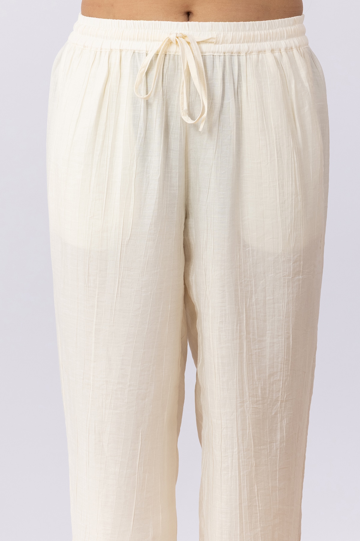Embroidered off white viscose co-ord palazzo pants for women regular fit
