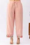 Peach embroidered matching set for women with regular fit pants