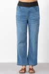 Blue straight fit cotton denim jeans for ladies