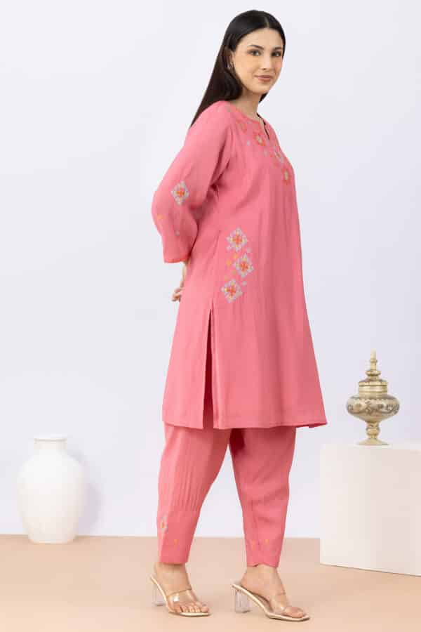 Pink Embroidered Kurta Set For Women