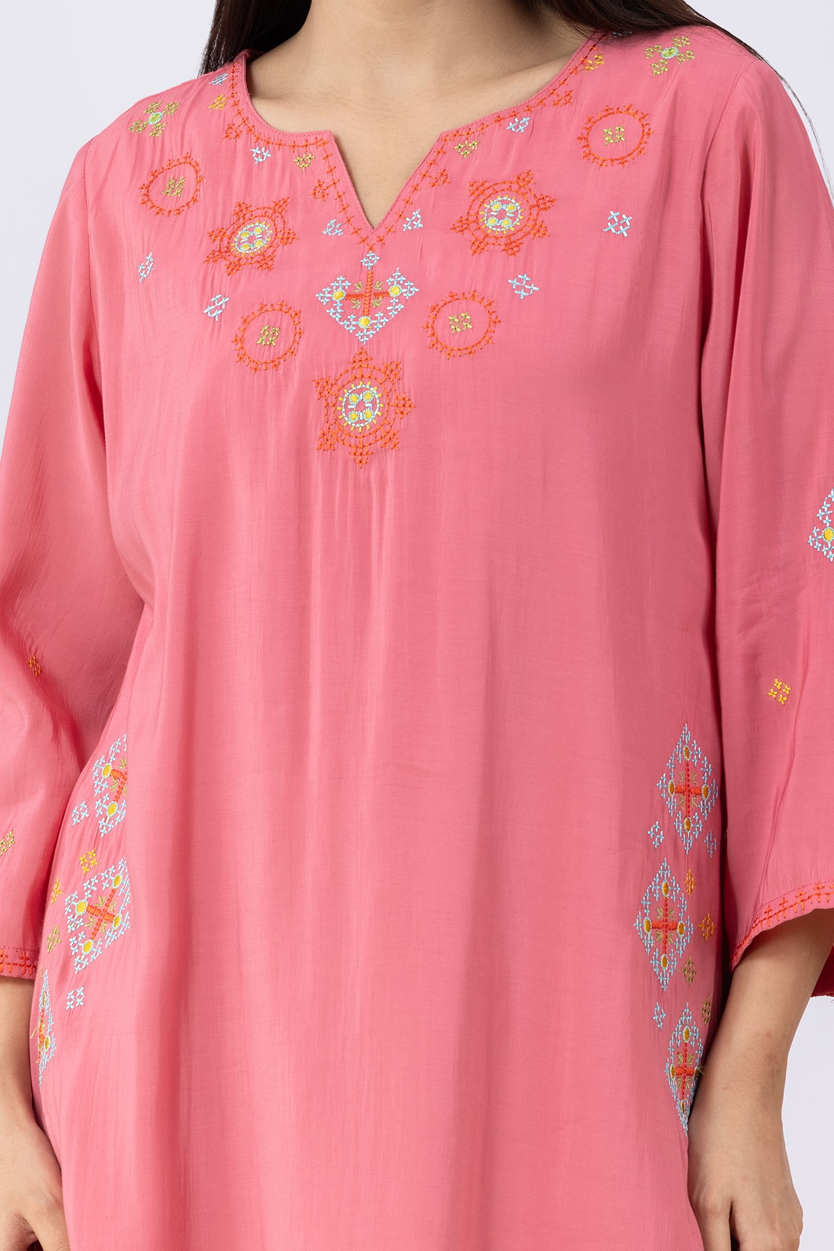 Pink Embroidered Kurta Set For Women