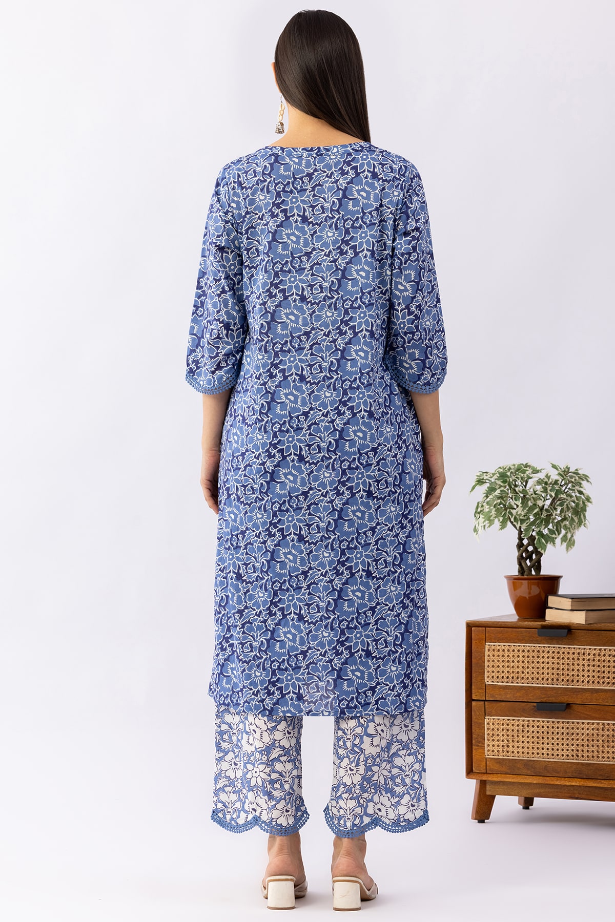 Printed Navy Blue Cotton Kurti For Women