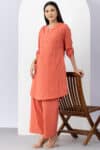 Orange Cotton Kurta Set For Women