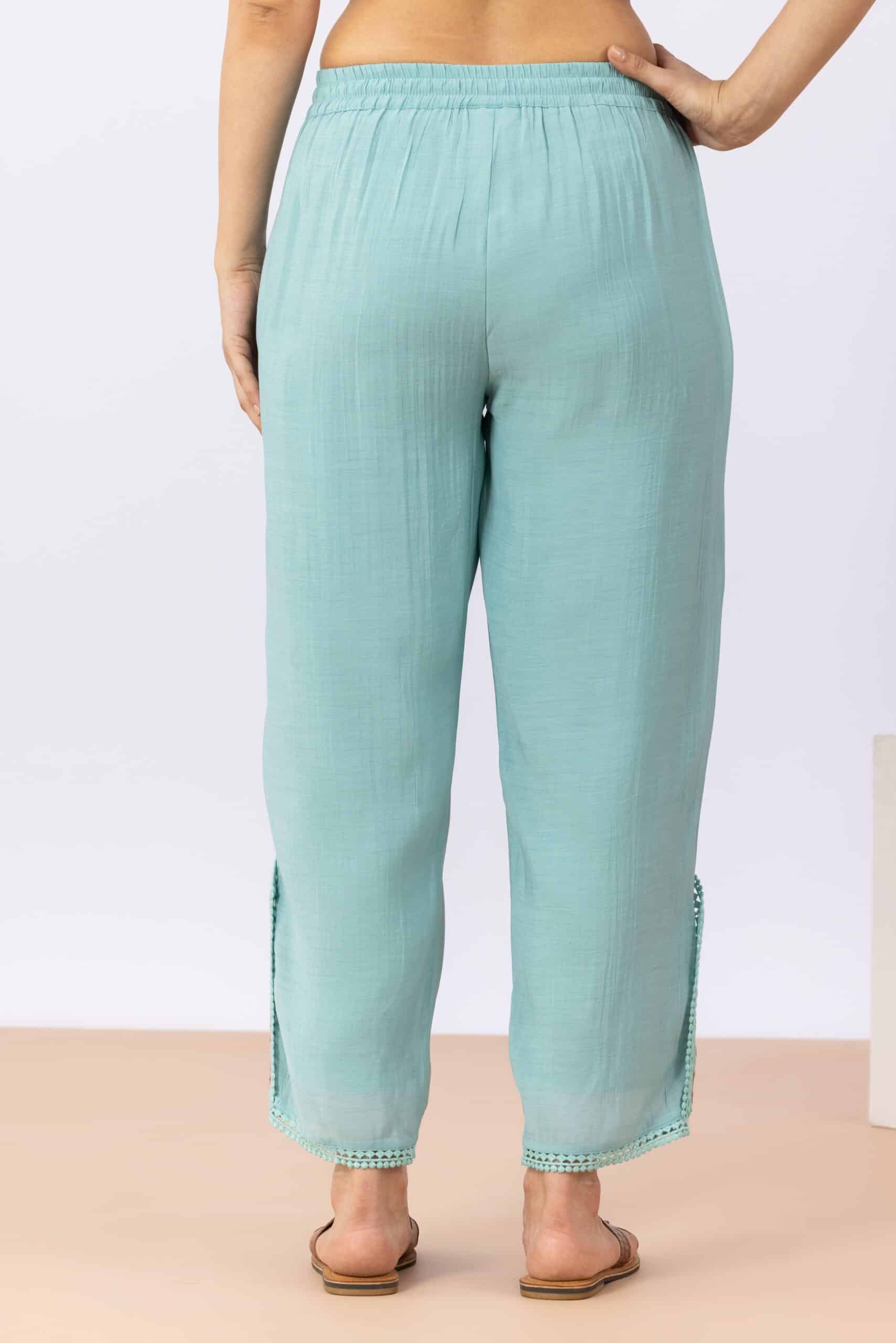 Sea green embroidered Chanderi viscose kurta pant set