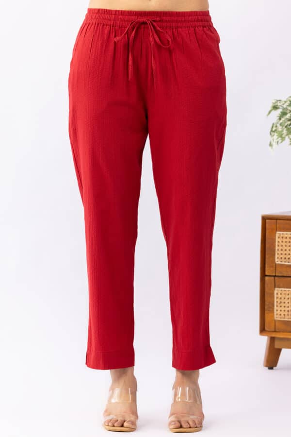 Red cotton palazzo for women regular fit solid design