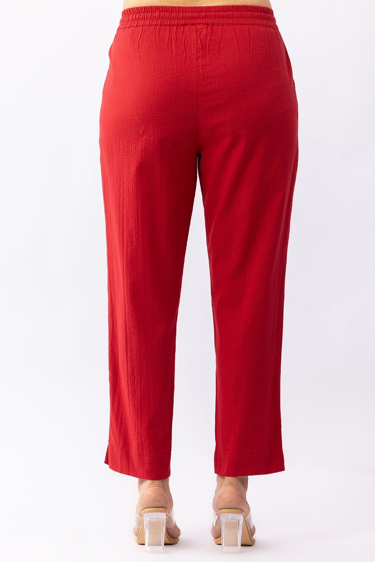 Red cotton palazzo for women regular fit solid design