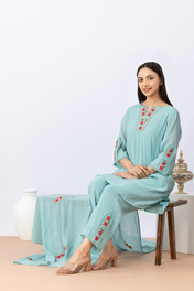 sea green kurta set for women in chanderi fabric