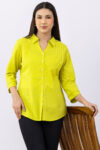 collared shirt womens lime green cotton viscose dobby 3/4 sleeves regular fit