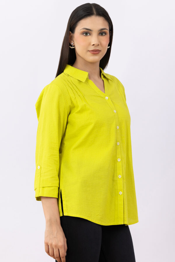 collared shirt womens lime green cotton viscose dobby 3/4 sleeves regular fit