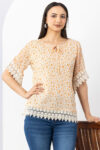 half sleeve top women orange printed chiffon round neck regular fit