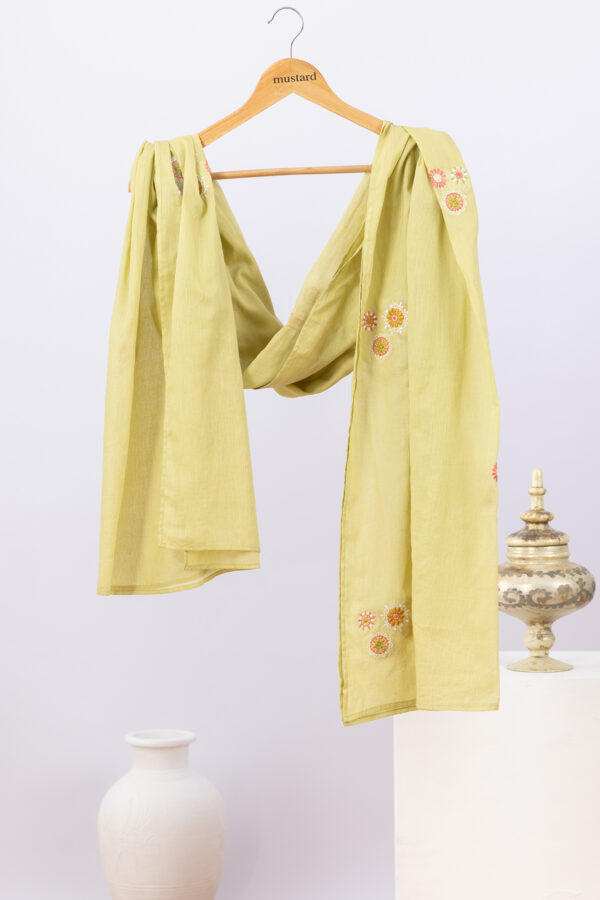 Stylish green cotton dupatta for women with embroidered design