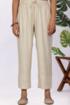 Solid cream Tencel twill pants for women regular fit