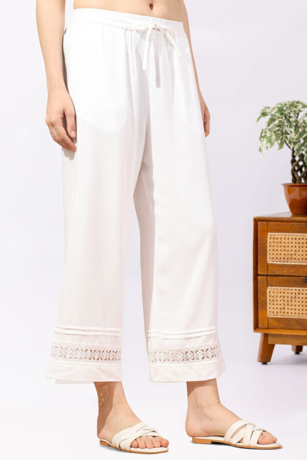 Solid white Tencel twill pants for women regular fit